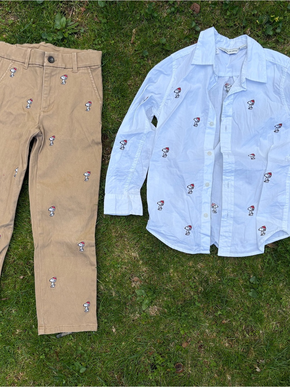 Janie and Jack White Button-Down Shirt & Tan Embroidered Pants Set
